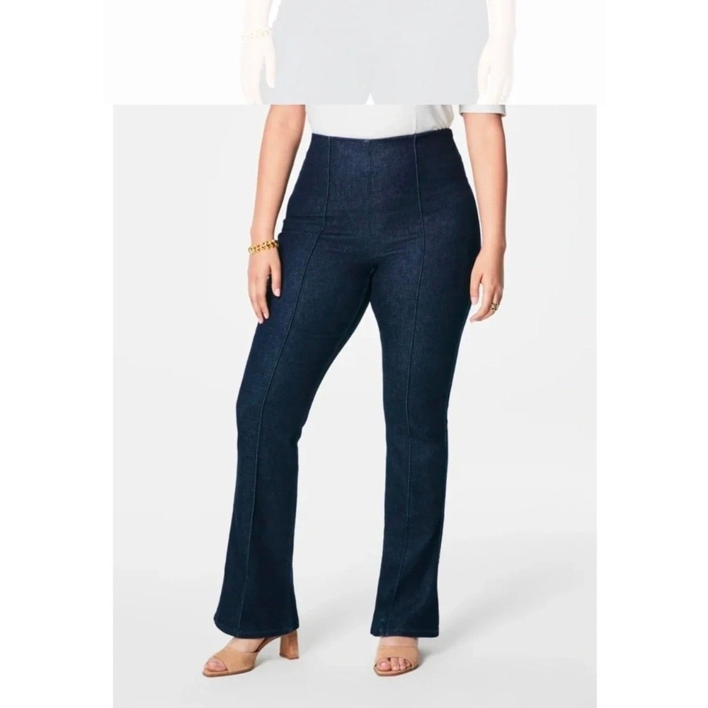 Spanx Zero Waistband Micro Flare Jeans Dark Wash Indigo High Rise Front Seam XL